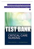 TEST BANK For Understanding the Essentials of Critical Care Nursing, 3rd Edition by Perrin, Verified Chapters 1 - 19, Complete Newest Version