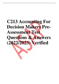 C213 Accounting For Decision Makers Pre- Assessment Test Questions & Answers (2022/2023) Verified