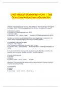 UNE Medical Biochemistry Unit 1 Test Questions And Answers Graded A+.