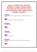 Exam 1: NUR180/ NUR 180 (NEW 2024/2025) Concepts of Mental Health Nursing for the Practical Nurse Exam Review| Questions and Verified Answers| GRADE A| Hondros 