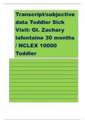 Transcript/subjective data Toddler Sick Visit: GI. Zachary lafontaine 30 months / NCLEX 10000 Toddler