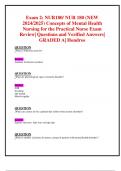 Exam 2: NUR180/ NUR 180 (NEW 2024/2025) Concepts of Mental Health Nursing for the Practical Nurse Exam Review| Questions and Verified Answers| GRADED A| Hondros 