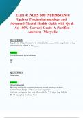 Exam 4: NURS 660/ NURS660 (New 2024/ 2025 Update) Psychopharmacology and Advanced Mental Health  Guide with Qs & As| 100% Correct| Grade A (Verified Answers) - Maryville