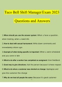 Taco Bell Shift Manager Exam 2023 Questions and Answers (Verified Answers by Expert)