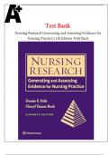 Test Bank for Nursing Research Generating and Assessing Evidence for Nursing Practice 11th Edition By Denise Polit; Cheryl Beck 9781975110642 Chapter 1-33 Questions and Answers A+.