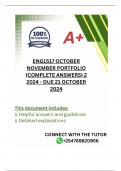 ENG1517 October November PORTFOLIO (COMPLETE ANSWERS) 2 2024 - DUE 21 October 2024; 100% TRUSTED Complete, trusted solutions and explanations. 