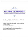 BPP CRIMINAL LAW: MURDER EXAM WITH GUARANTEED ACCURATE ANSWERS