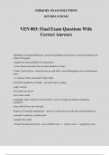 VEN 003: Final Exam Questions With Correct Answers