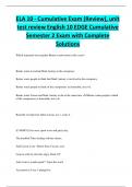 ELA 10 - Cumulative Exam (Review), unit test review English 10 EDGE Cumulative Semester 2 Exam with Complete Solutions