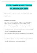 ELA 10 - Cumulative Exam Questions and Answers 100% Solved