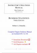 Solutions for Business Statistics 3rd Edition Donnelly (All Chapters included)