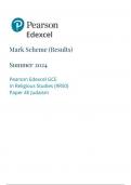  Pearson Edexcel GCE In Religious Studies (9RS0) Paper 4E Judaism mark scheme 2024 june 9rs0-4e