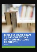 BICH 410 CARR EXAM 1 | 145 QUESTIONS | WITH SOLVED 100% CORRECT!!