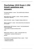 Psychology 1010 Exam 1 (OU Grant) questions and answers.