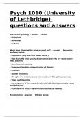 Psych 1010 (University of Lethbridge) questions and answers.