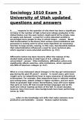 Sociology 1010 Exam 3 University of Utah updated questions and answers.