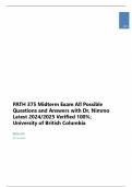 PATH 375 Midterm Exam All Possible Questions and Answers with Dr. Nimmo Latest 2024/2025 Verified 100%; University of British Columbia