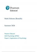 Pearson Edexcel GCE Psychology (9PS0) Paper 2: Applications of Psychology mark scheme june 2024  9ps0-02