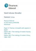  Pearson Edexcel In GCE History (9HI0/38) Advanced Paper 3: Themes in breadth with aspects in depth Option 38.1: The making of modern Russia,  Option 38.2: The making of modern China, 1860–1997 mark scheme 2024 june 9hio/38 