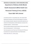 Department of Defense (DoD) Mental Health Assessment (MHA) Health Care Personnel Training (2 hrs) (-US332) Exam Q&A 100% Solved