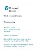  Pearson Edexcel In GCE History (9HI0/2A) Advanced Paper 2: Depth study Option 2A.1: Anglo-Saxon England and the Anglo-Norman Kingdom, c1053–1106 Option 2A.2: England and the Angevin Empire in the reign of Henry II, 1154–89 mark scheme june 2024 9hio/2