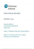  Pearson Edexcel In GCE History (9HI0/1C) Advanced Paper 1: Breadth study with interpretations Option 1C: Britain,: conflict, revolution and settlement mark scheme june 2024 9hio/1c