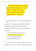 NR 222-Final Exam, Health and Wellness Questions with 100%  Verified Answers Latest Update 2024-2025 Chamberlain University