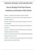 Honors Biology Final Exam Review Questions and Answers 100% Solved