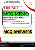 LIN1502 MCQ MEMO - OCT./NOV.  2024 - SEMESTER 2 - UNISA - DUE DATE :- 22 OCTOBER 2024 - (DETAILED ANSWERS WITH FOOTNOTES AND BIBLIOGRAPHY - DISTINCTION GUARANTEED!) 