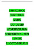 LIN1502 MCQ MEMO - SEMESTER 2 - 2024 - OCTOBER/NOVEMBER - UNISA  - DUE DATE :- 22 OCTOBER 2024 (FULLY REFERENCED! DISTINCTION GUARANTEED!) 