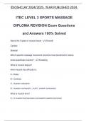 ITEC LEVEL 3 SPORTS MASSAGE DIPLOMA REVISION Exam Questions and Answers 100% Solved