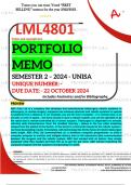 LML4801 PORTFOLIO MEMO - OCT./NOV.  2024 - SEMESTER 2 - UNISA - DUE DATE :- 22 OCTOBER 2024 - (DETAILED ANSWERS WITH FOOTNOTES AND BIBLIOGRAPHY - DISTINCTION GUARANTEED!) 