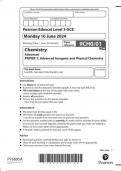 Pearson Edexcel Level 3 GCE 9CH0/01 Chemistry Advanced PAPER 1 Advanced Inorganic and Physical Chemistry Question paper June 2024