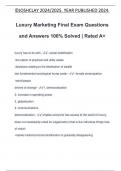 Luxury Marketing Final Exam Questions and Answers 100% Solved | Rated A+