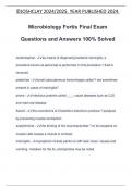 Microbiology Fortis Final Exam Questions and Answers 100% Solved