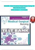 TEST BANK - Timby's Introductory Medical-Surgical  Nursing, 13th  Edition (Donnelly-Moreno),   Verified Chapters 1 - 72, Complete