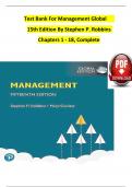 TEST BANK For Management Global, 15th Edition By Stephen P. Robbins, Verified Chapters 1 - 18, Complete Newest Version