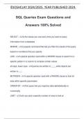 SQL Queries Exam Questions and Answers 100% Solved