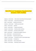 NLN PAX A-Z Vocabulary Questions And Answers 100% Verified.