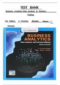 Test Bank For Business Analytics: Data Analysis & Decision Making, 8th Edition by Albright and Winston's, ISBN: 9780357984581