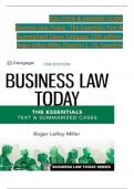 Solution and Answer Guide for Business Law Today - The Essentials Text & Summarized Cases, Cengage, 13th Edition, by Roger LeRoy Miller, Verified Chapters 1 - 25, Complete Newest Version