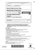 Pearson Edexcel Level 3 GCE 9FM0/01 Further Mathematics Advanced PAPER 1 Core Pure Mathematics 1 Question paper June 2024