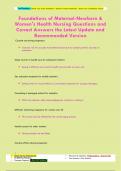 Foundations of Maternal-Newborn &  Women's Health Nursing Questions and  Correct Answers the Latest Update and  Recommended Version