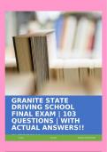 GRANITE STATE DRIVING SCHOOL FINAL EXAM | 103 QUESTIONS | WITH ACTUAL ANSWERS!!