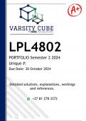 LPL4802 PORTFOLIO (DETAILED ANSWERS) Semester 2 2024 - DISTINCTION GUARANTEED