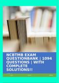 NCBTMB EXAM QUESTIONBANK | 1094 QUESTIONS | WITH COMPLETE SOLUTIONS!!