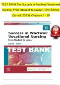 TEST BANK FOR SUCCESS IN PRACTICAL VOCATIONAL NURSING 8TH EDITION BY KNECHT Knecht: Success in Practical/Vocational Nursing, 8th Edition Questions and Answers, With Rationales A+ Rated Solution Guide