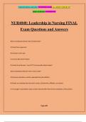 NUR4040: Leadership in Nursing FINAL Exam Questions and Answers