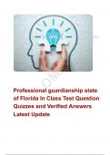 Professional guardianship state of Florida In Class Test Question Quizzes and Verified Answers Latest Update