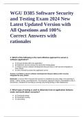 WGU D385 Software Security and Testing Exam 2024 New Latest Updated Version with All Questions and 100% Correct Answers with rationales